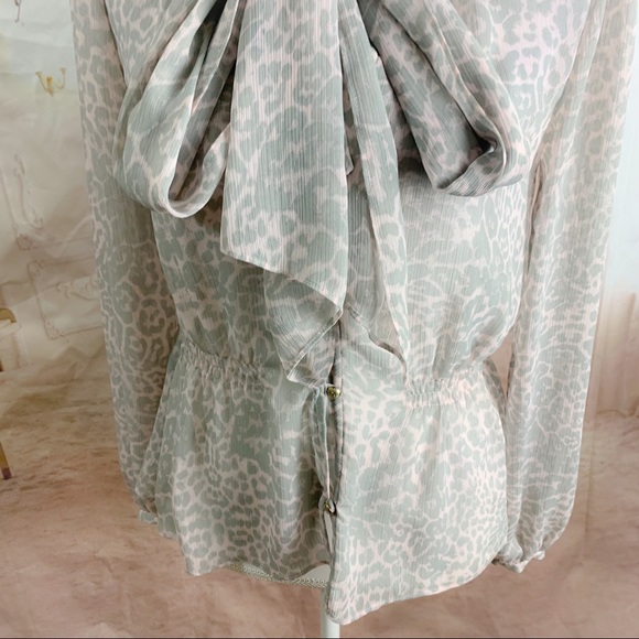 Marchesa Voyage Tie Leopard Animal Sheer Blouse - Picture 3 of 12